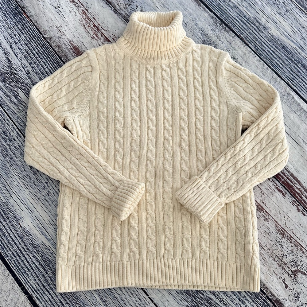 L.L. Bean Cream Cable Knit Turtleneck Sweater